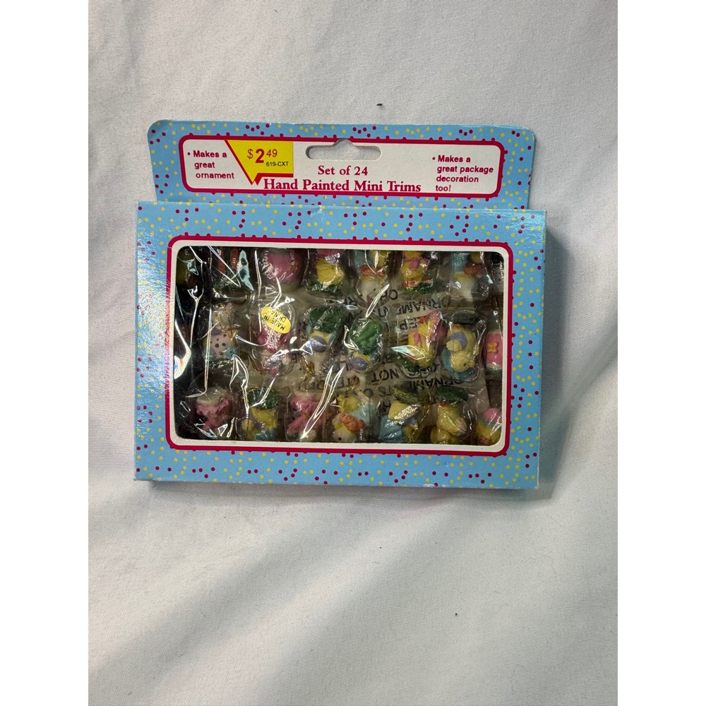 New Design Set of 24 Hand Painted Mini Trims Easter Bunny Chick Ornaments 00689